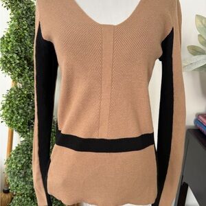 Ann Taylor Tan and Black V-Neck Sweater
